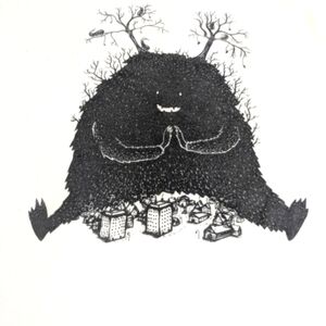 Ayylien Mountain Monster White Tee Shirt With Cute Black Monster On Front Medium